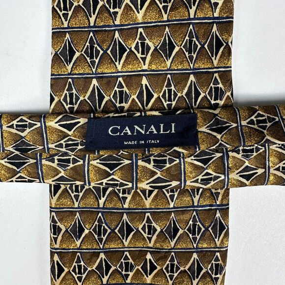 CANALI Gold Brown Geometric 100% Silk Mens Luxury Tie - 3.75W 56L - Picture 1 of 9